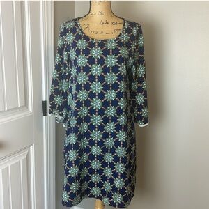 Peach Love California Navy and teal Patterned Dress small